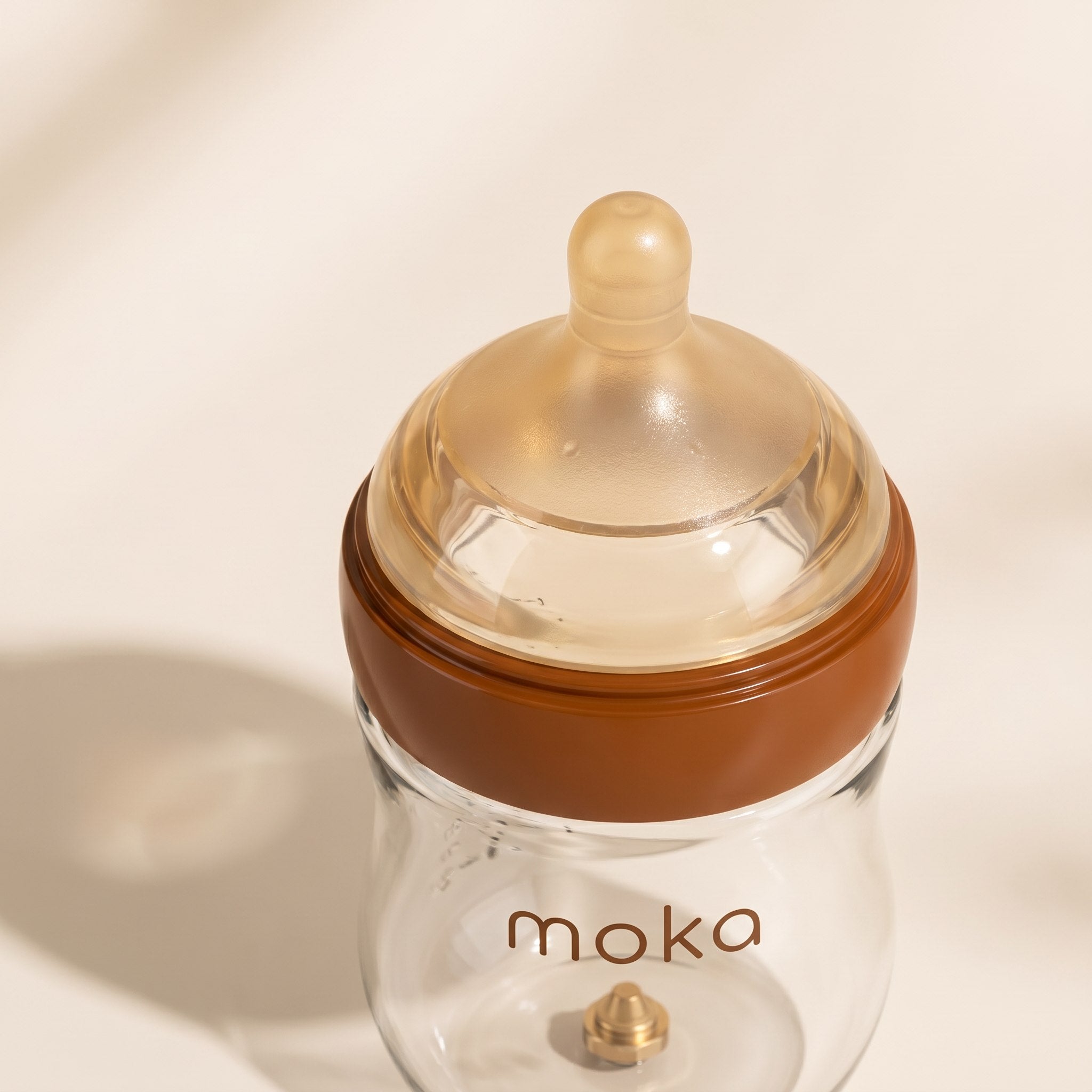 Close-up of Moka's wide, angled silicone nipple