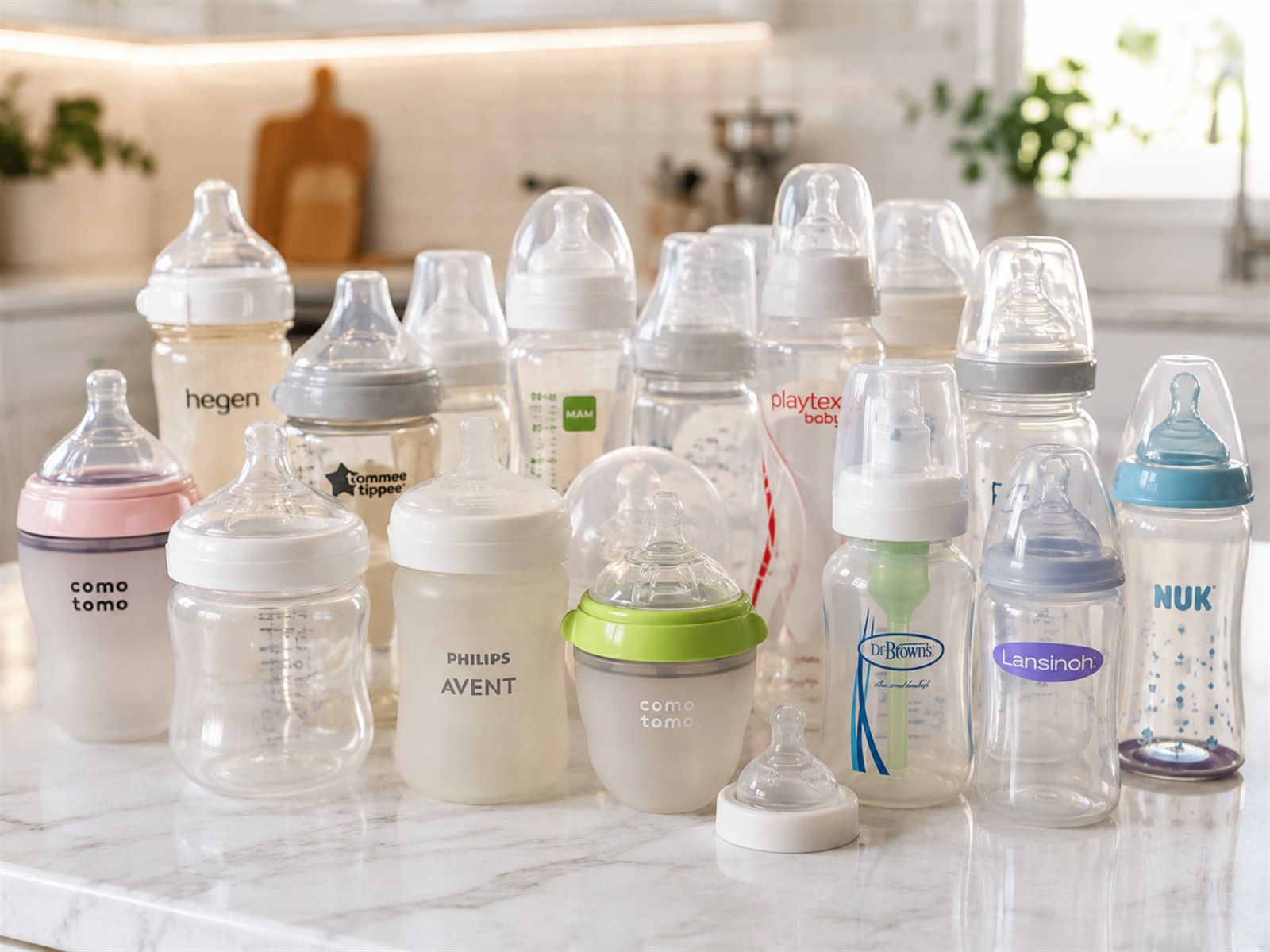 Table of popular baby bottle brands used in trial and error