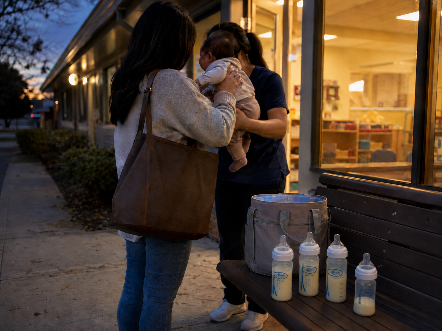 EBF baby arriving at daycare with bottles prepared for a feed