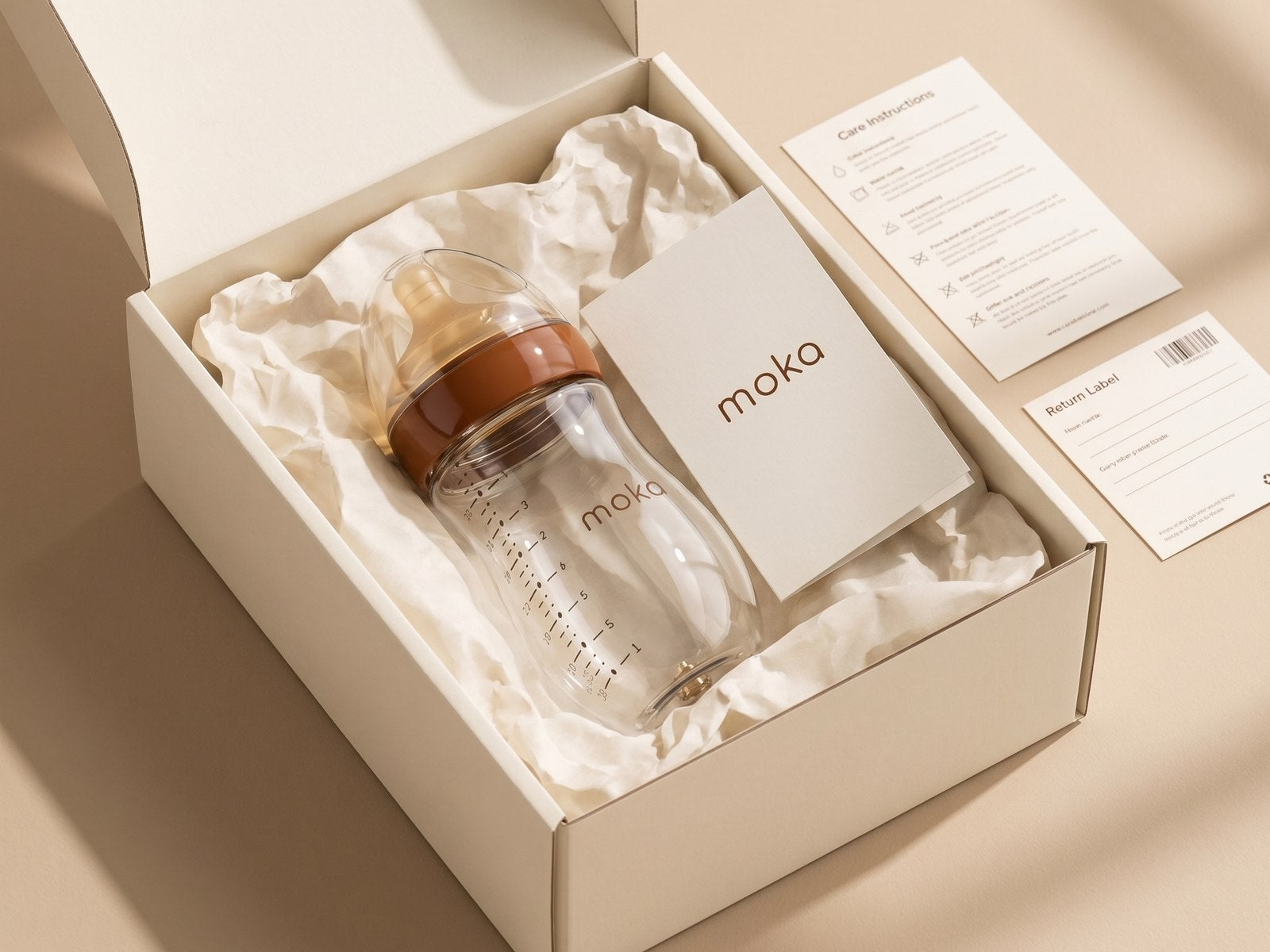 Moka bottle presented inside its packaging box